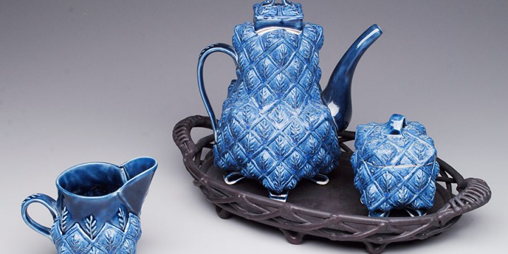 Margaret Bohls, Blue Leaf Tea Set, porcelain and stoneware
