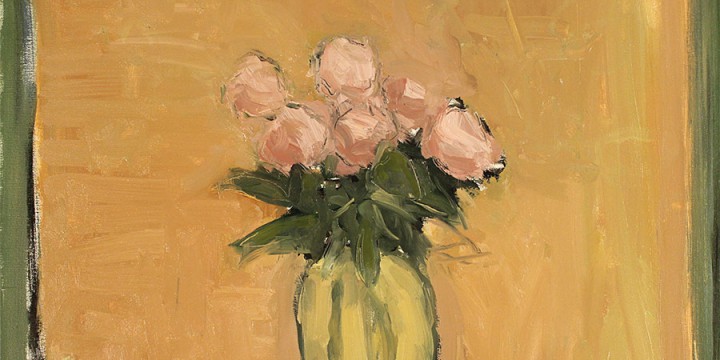 Stephen Dinsmore, Peonies, Yellow Vase, oil