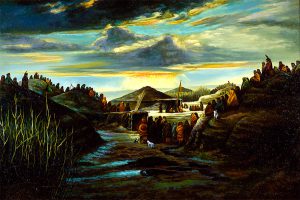 William Henry Jackson, Pawnee Indian Village, oil, 1930