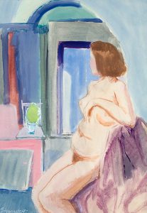 Myra Biggerstaff, Seated Nude, watercolor, c. 1946