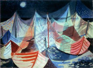 Myra Biggerstaff, Moonlit Harbor, oil