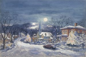 Grant Reynard, Moonlight Village, watercolor, 1940s-1950s