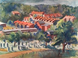 Katherine (Kady) Burnap Faulkner, Red Roofs of Reading, watercolor, 1946