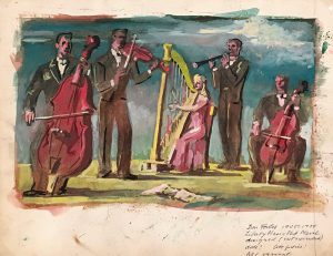 Emery Abraham Forbes, Design #1 for Liberty Music Shop Mural, watercolor, c. 1940s