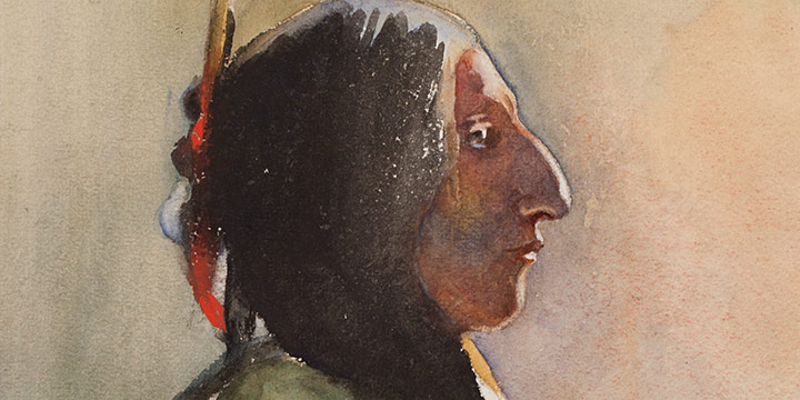 Marion Canfield Smith, Indian Warrior, watercolor, c. early 1900s