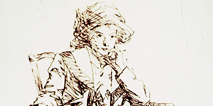Robert Henri, Seated Girl Wearing a Hat, ink, n.d.