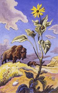 Thomas Hart Benton, Sunflower and Buffalo, gouache, ink, 1945