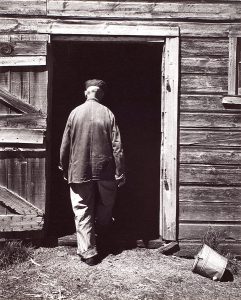 Wright Morris, Uncle Harry, Entering Barn, The Home Place, Near Norfolk, Nebraska, 1947, silver print, 1975