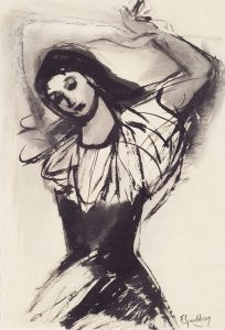 Freda Spaulding, Dancer, ink wash on paper, n.d.