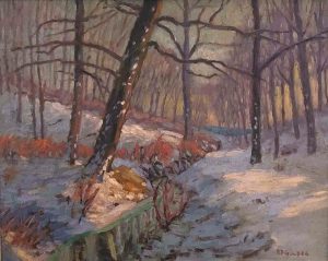 Robert F. Gilder, Untitled (stream through forest), oil on canvas, n.d.