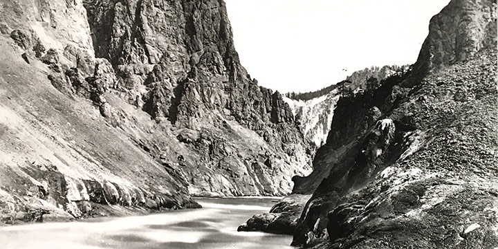 William Henry Jackson, Yellowstone, Grand Canon of the Yellowstone, black & white photograph (from an image in the Nebraska State Historical Society Collection?)