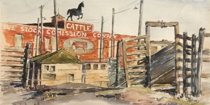 Evelyn R. Schuff, Third City Livestock, watercolor, 1981