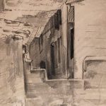 Leonard Thiessen, Istres, B. duRhone (village view, sketch #2), graphite, c. 1932