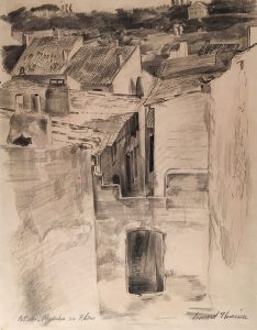 Leonard Thiessen, Istres, B. duRhone (village view, sketch #2), graphite, c. 1932