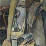 Leonard Thiessen, Still Life with Chianti Bottle, oil on canvas on wood panel, c. 1936