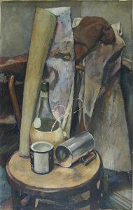 Leonard Thiessen, Still Life with Chianti Bottle, oil on canvas on wood panel, c. 1936