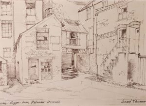 Leonard Thiessen, The Lugger Inn, Polruan, Cornwall, ink, n.d.