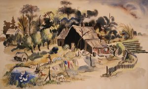 Marie Jakl, Down South, watercolor on paper mounted to wood