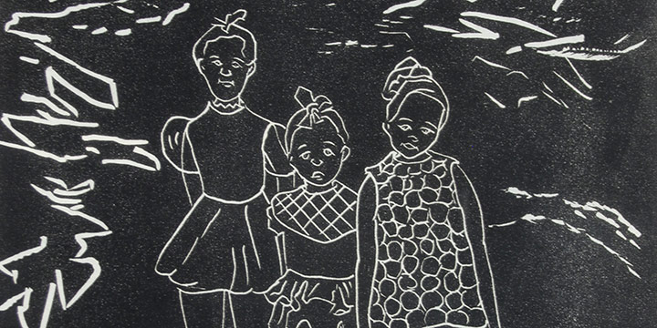 Ruth Waddy, Three Sisters, linocut (6/12), 1970, 13 × 9½"