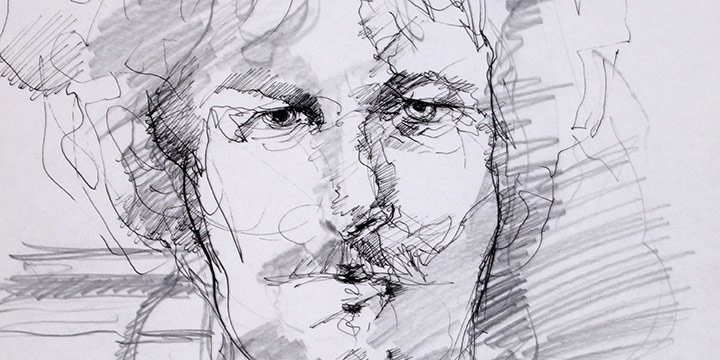 Paul Otero, Portrait of Larry Schulte #1, graphite, ink on paper, n.d., 18 × 12"