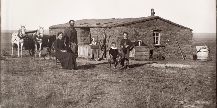 Solomon D. Butcher, The Huckleberry house, near Broken Bow, Custer County, Nebraska  1886, black & white photograph, (from glass plate negative in the Nebraska State Historical Society Collection)