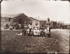 Solomon D. Butcher, The Shores family near Westerville, Custer County, Nebraska, 1887, black & white photograph (from glass plate negative in the Nebraska State Historical Society Collection)