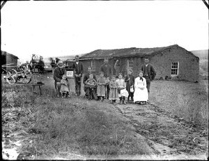 Solomon D. Butcher, The Henry Luther home in Ortello Valley, near Dale, Custer County, Nebraska, 1887, black & white photograph (from glass plate negative in the Nebraska State Historical Society Collection)