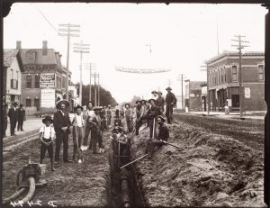 Solomon D. Butcher, Laying the water mains in Kearney, Buffalo County, Nebraska, 1906, black & white photograph (from glass plate negative in the Nebraska State Historical Society Collection)