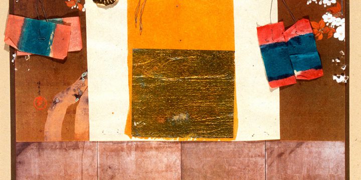 Greorge W. Neubert, Shinto Garden Gate I, collage: paper, gilded tissue, wire, metallic foil, 1996