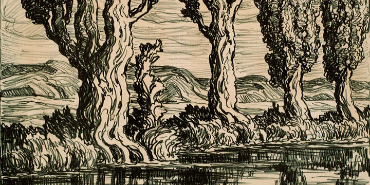 Birger Sandzen, Utah Poplars, lithograph on paper (edition of 100), 1930