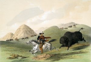 George Catlin, Catlin’s North American Indian Portfolio, Buffalo Hunt, Chasing Back, lithograph, c. 1844