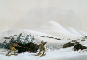 George Catlin, Catlin's North American Indian Portfolio, Buffalo Hunt, On Snow Shoes, lithograph, c. 1844