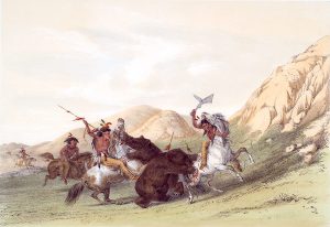 George Catlin, Catlin's North American Indian Portfolio, Attacking the Grizzly Bear, lithograph, c. 1844