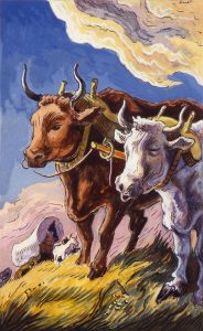 Thomas Hart Benton, The Oxen, gouache, ink, 1945