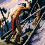 Thomas Hart Benton, Preparing Poles, gouache, ink, 1945