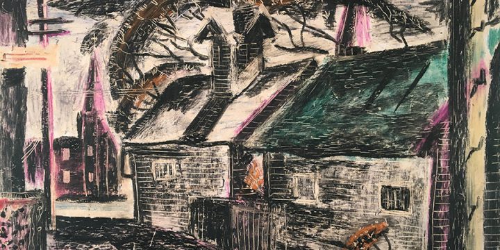 Lynne Wolfe, Alley View, crayon, ink, 1946