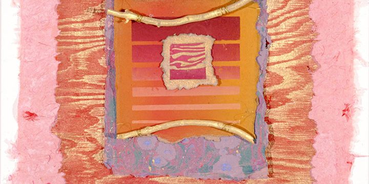 Nancy Childs, Five Basic Elements - Red and Gold, monoprint on handmade paper with wood, 1996