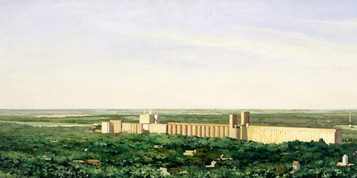 Timothy John Klunder, Elevators, Lincoln (looking southwest from the Capitol building observation deck), acrylic on board, 1996