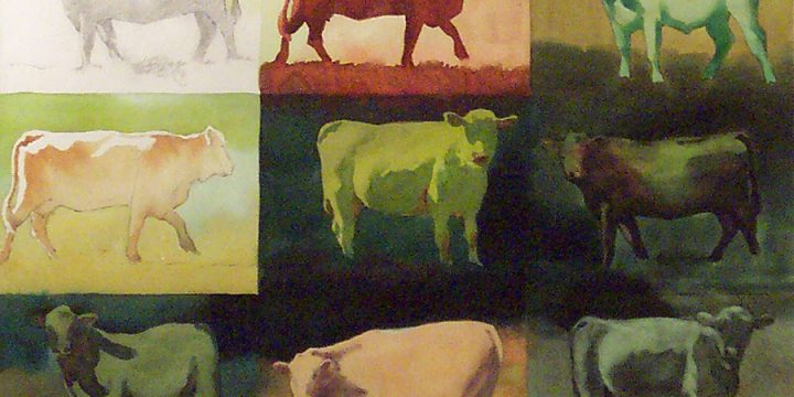 Howard Kaye, Nine Cows #1, watercolor, charcoal, graphite, c. 2003