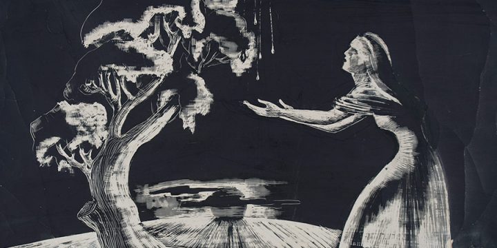 SaraAnn Mathilde McWilliams Levell, Untitled (rain), scratchboard, 1950