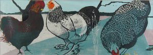 Zenaide Luhr, Untitled (chickens), collage: woodcut, n.d.