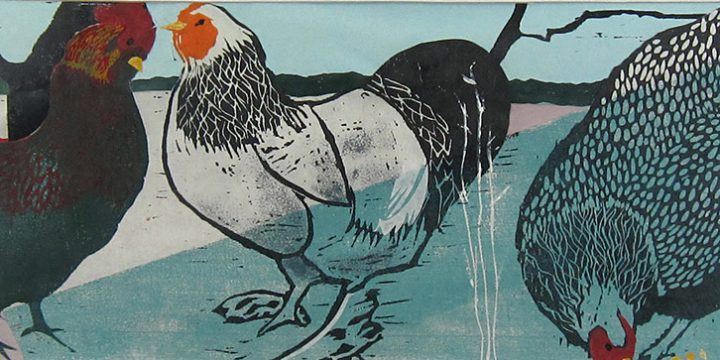 Zenaide Luhr, Untitled (chickens), collage: woodcut, n.d.