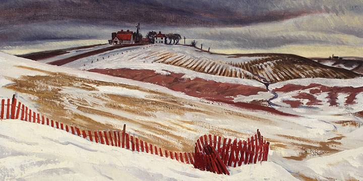 Eugene Kingman, Melting Snows, tempera, oil glaze on canvas, 1950, 24 × 30"