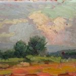Robert F. Gilder, Stormy Landscape, 30th and Bancroft, oil on canvas over board, 1919