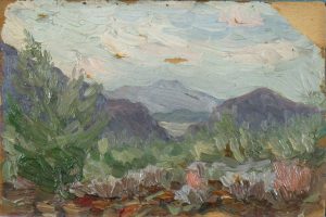 Robert F. Gilder, Mountains, oil on board, n.d.