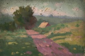 Robert F. Gilder, Untitled (pink path), oil on canvasboard, n.d.