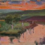 Robert F. Gilder, Untitled (reflected orange sky), oil on canvasboard, n.d.