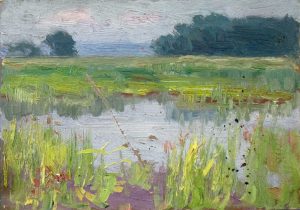 Robert F. Gilder, Untitled (yellow, blue green summer marsh scene), oil, n.d.