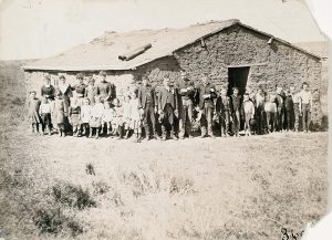 Solomon D. Butcher, Gates School in Cumming Park, northwest of West Union, Custer County, Nebraska, 1886, black & white photograph