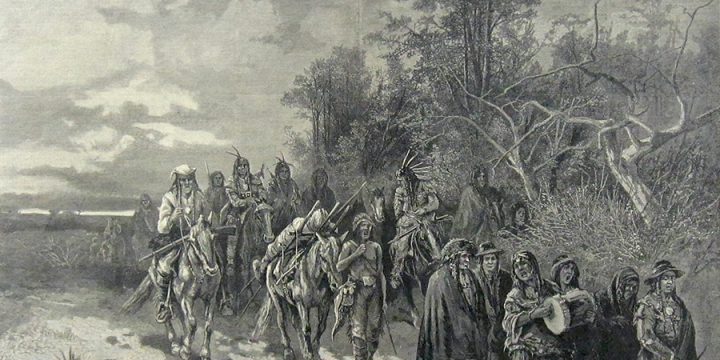 Paul Frenzeny, An Indian Funeral-Off for the Happy Hunting Grounds, wood engraving, published in Harper’s Weekly July 26, 1884